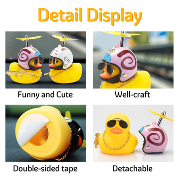 wonuu Rubber Duck Car Ornaments Cool Yellow Duck Car Dashboard Decorations Squeaky Glasses Duck with Propeller Helmet for Car ccessories Dashboard (Snail-Yellow G)