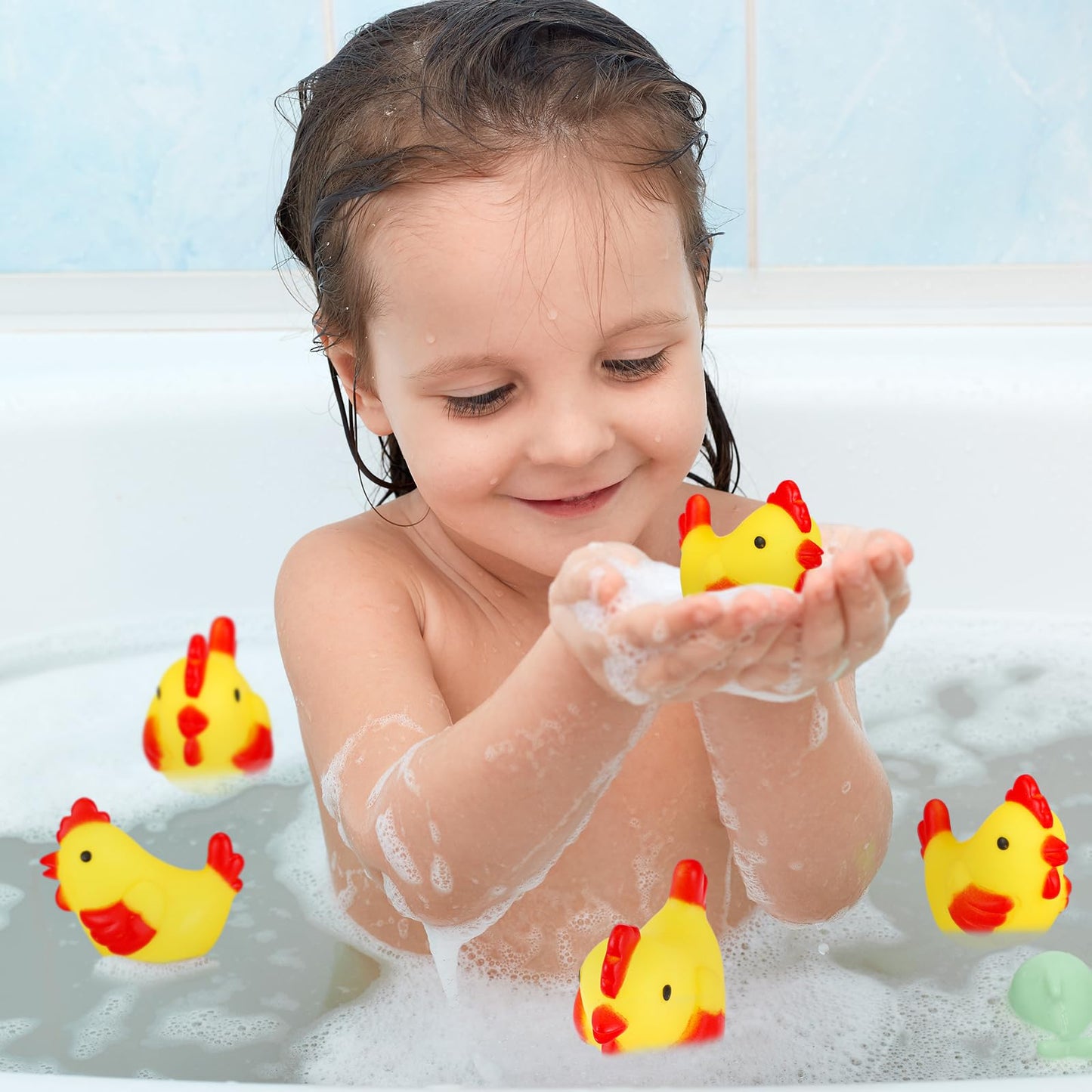Silipull 100 Pcs Yellow Rubber Chicken Squeak Mini Rubber Chicks Squeezable Squeaky Toy Chicken Noisemaker For Shower Bath Birth