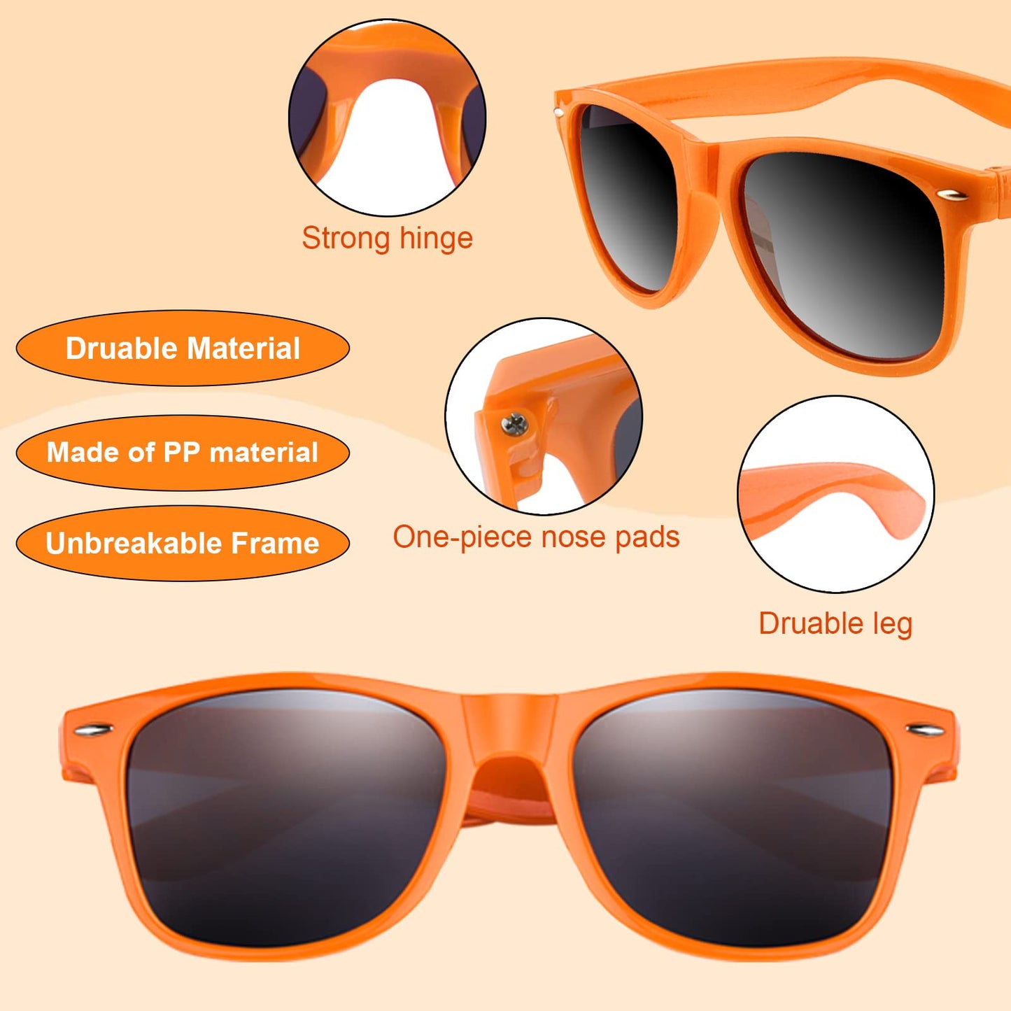 Fepito 24 Pack Party Sunglasses Bulk For Birthday Party Favors Goody Bag Fillers For Beach Pool Party Toys For Adults, Orange