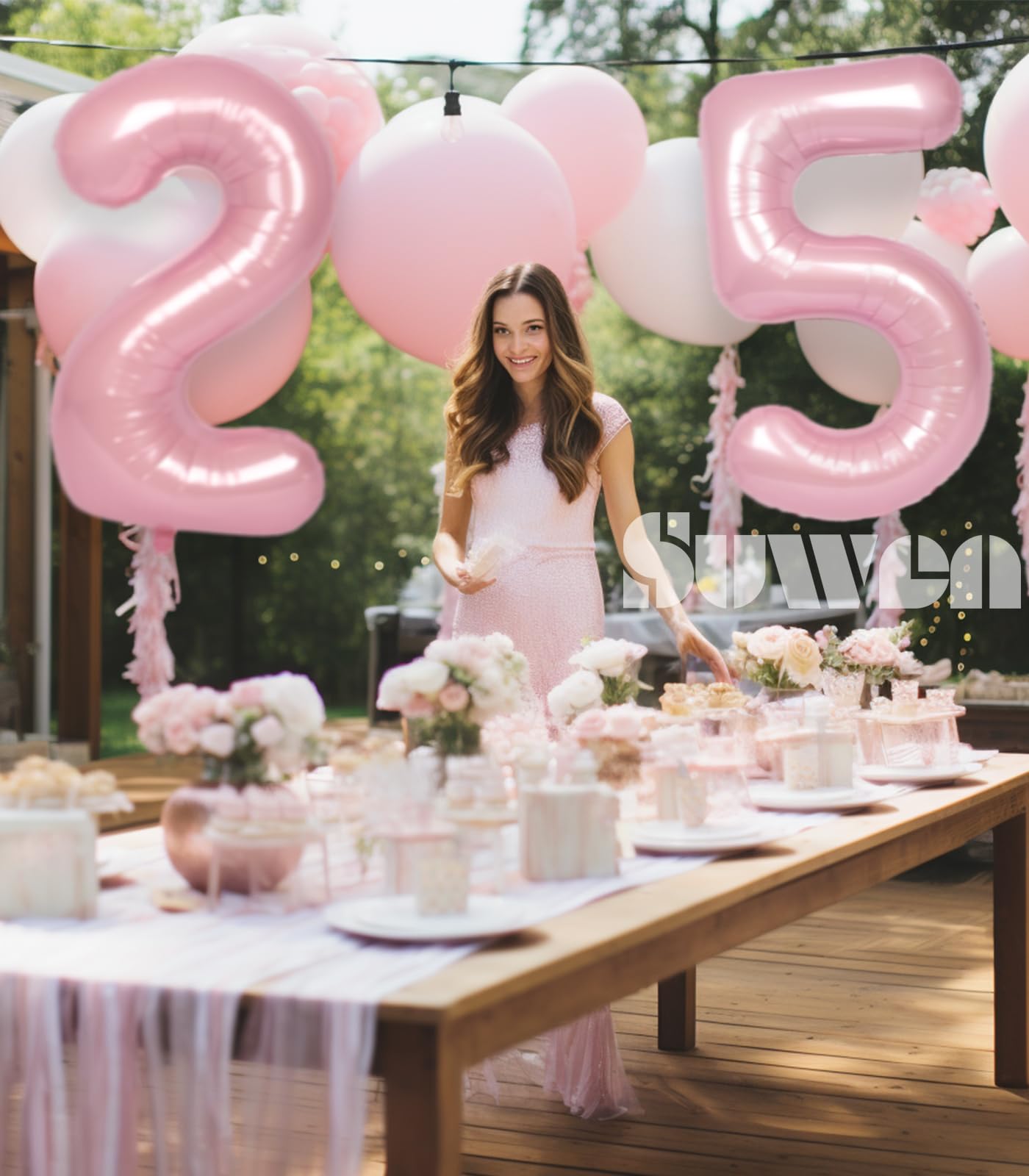 Suwen 40 Inch Large Pink 25 Balloon Numbers Big Foil Helium Number Balloons 0-9 Jumbo Happy 25Th Mylar Birthday Party Decoration