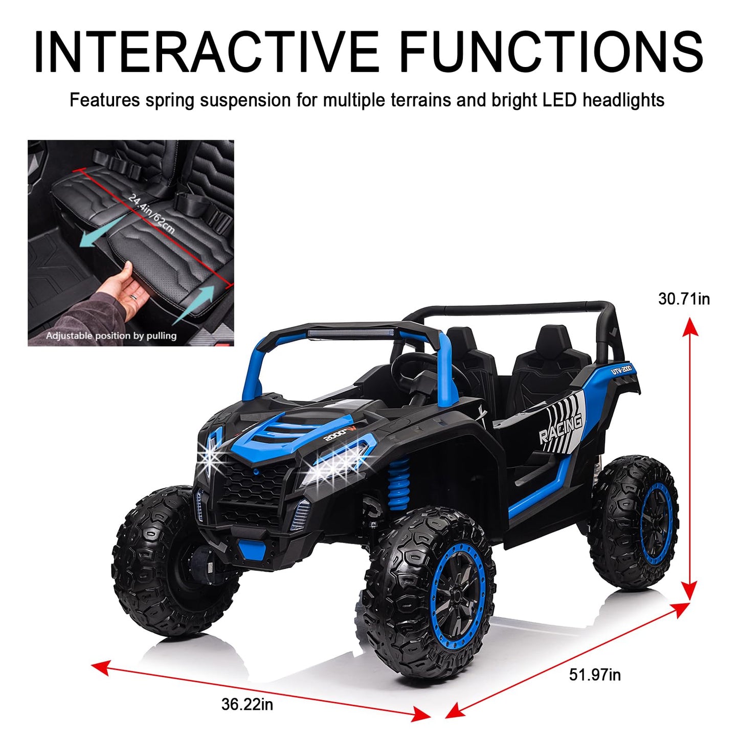 Posatck 24V Ride On Utv 2024 Kids 2 Seater Electric Vehicle Car With Parents Remote Control For 4 Wheels Drive Kids Battery Powe