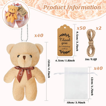 40 Sets 4.7 Inch Mini Valentines Bears Bulk Small Stuffed Bears Plush Toy With Thank You Tags Mesh Bags For Keychain Birthday Ga
