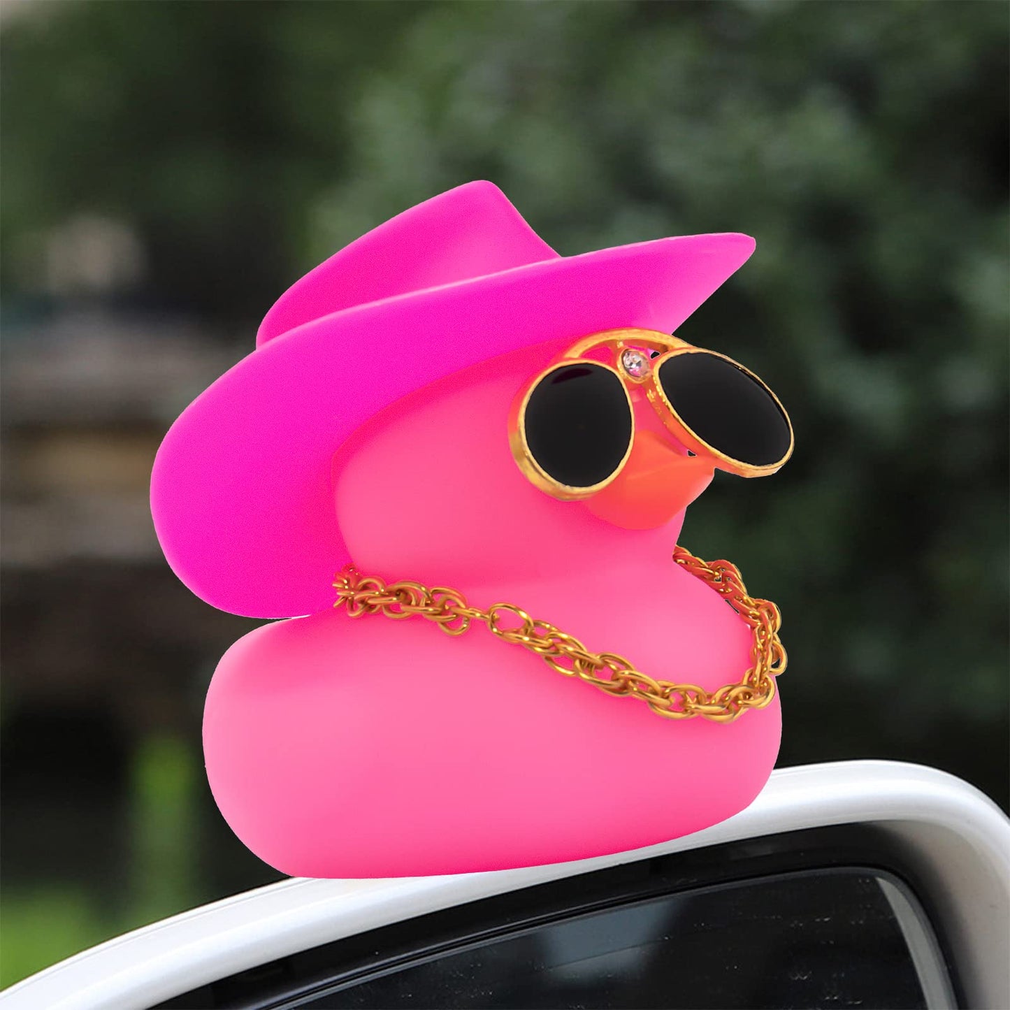 Wonuu Car Dashboard Rubber Duck Ornament, Car Decoration Colour Ducks Accessories With Mini Hat Necklace And Sunglasses, M-Pink-