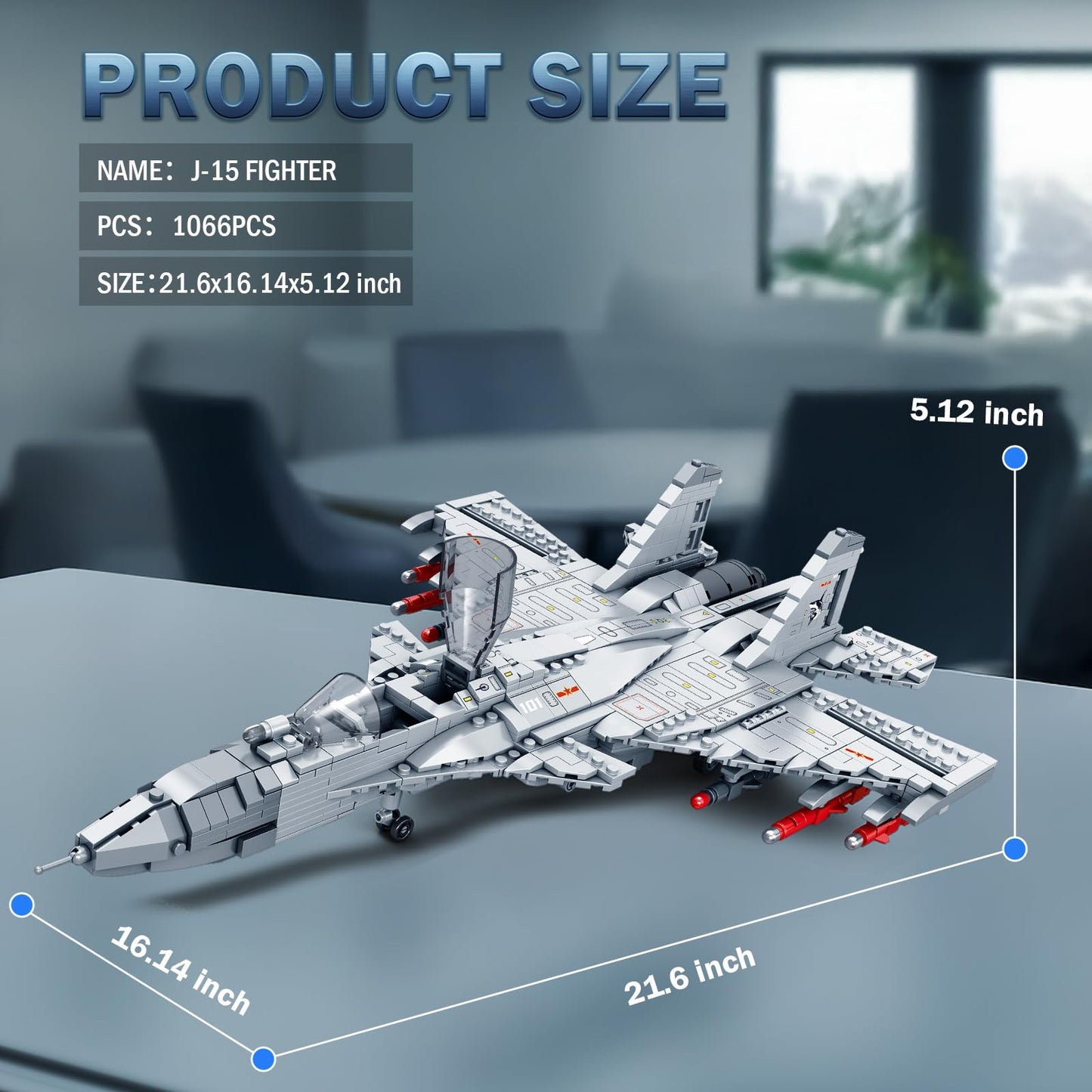 Reobrix J-15 Fighter Jet Building Set Military Air Jet with Movable Wings Single Seater Fighter 33028 Aircraft Model Kits Military Displays Gift for mature-themed Teens Boys 14+ 1066PCS