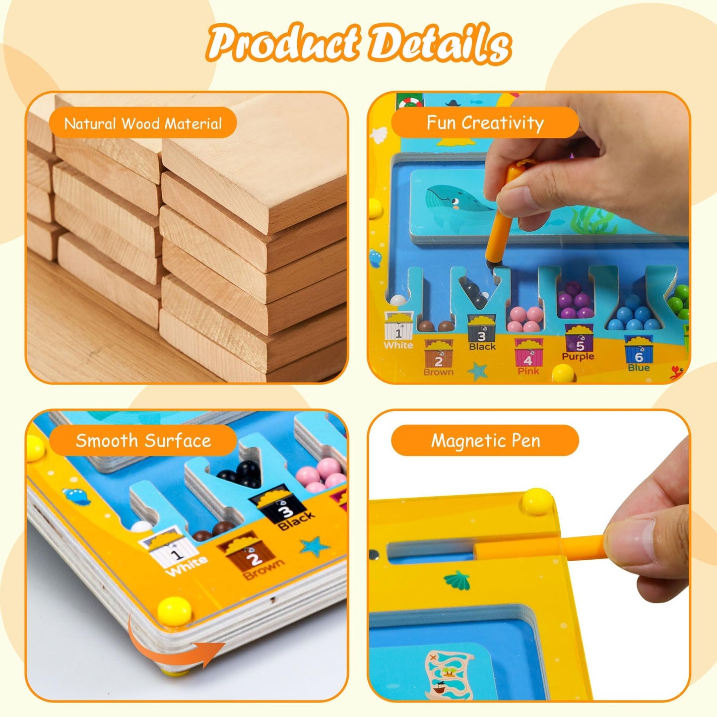 Teekdeer Magnetic Color And Number Maze, 2 In 1 Magnetic Alphabet Maze, Wooden Magnetic Maze Board Learning Counting, Fine Motor