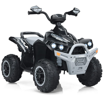 Olakids Ride On Atv, 12V Kids 4 Wheeler Battery Powered Toy Car For Toddlers, Electric Rear Motorized Quad Vehicle For Boys Girls With Led Lights, Music, Horn, High Low Speed, Soft Start (Black)