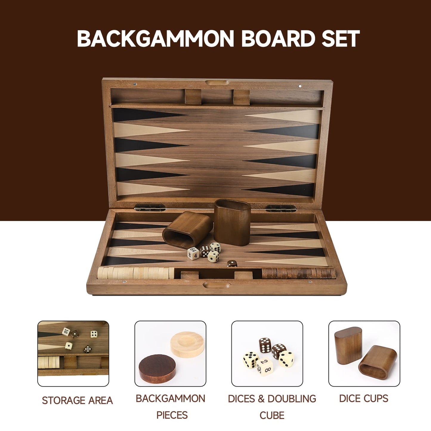 GSE Games & Sports Expert enhanced Wooden Folding Inlay Backgn Board Game Set  Classic Traditional Strategy Board Games (Double Stripe- 17 Inches)
