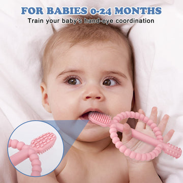 Baby Teething Toys with Easy-Hold Handle, Silicone Infant Toothbrush, Textured On Both Sides Helps Massage, Soothe Sore Gums, Te