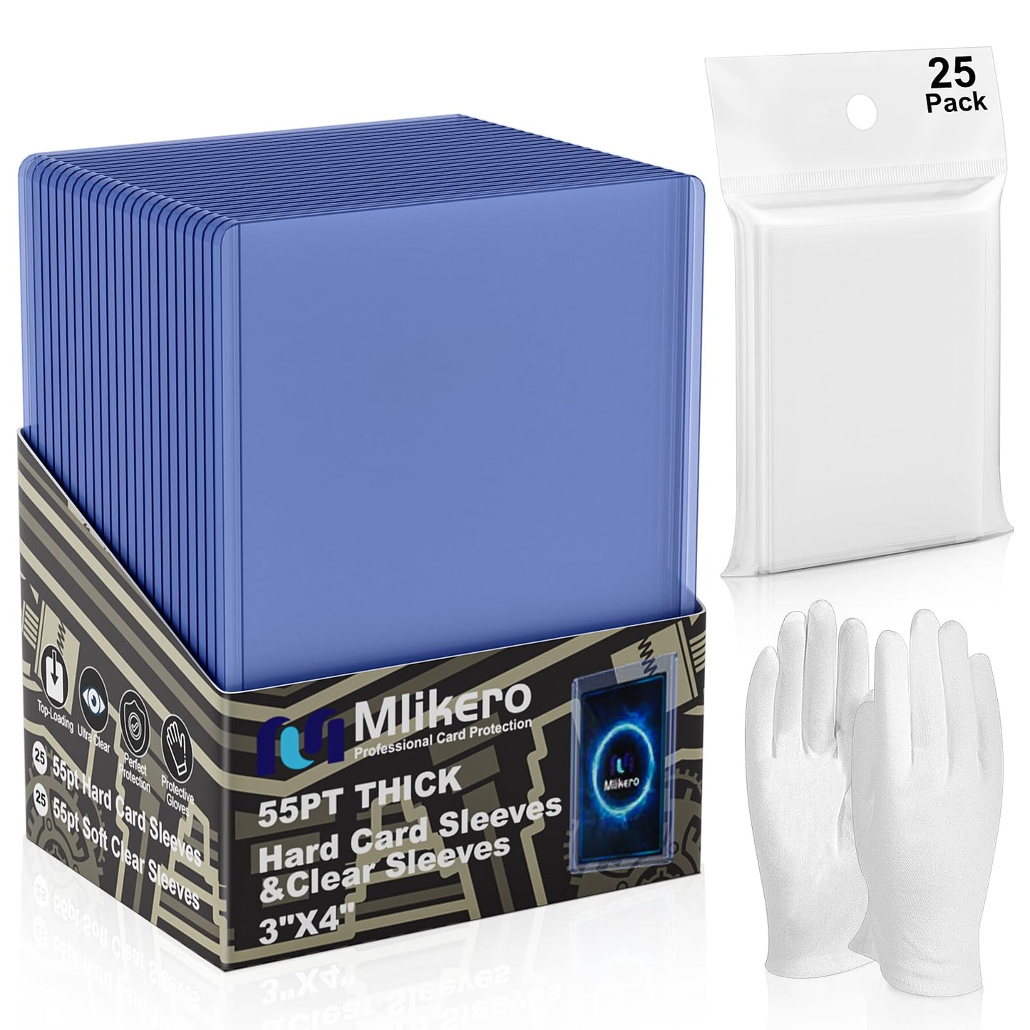 25 Count 55pt Card Sleeves Hard Plastic, Includes 25 Count 55pt Clear Soft Sleeves, 3x4 Card Protectors Hard Plastic Perfect for