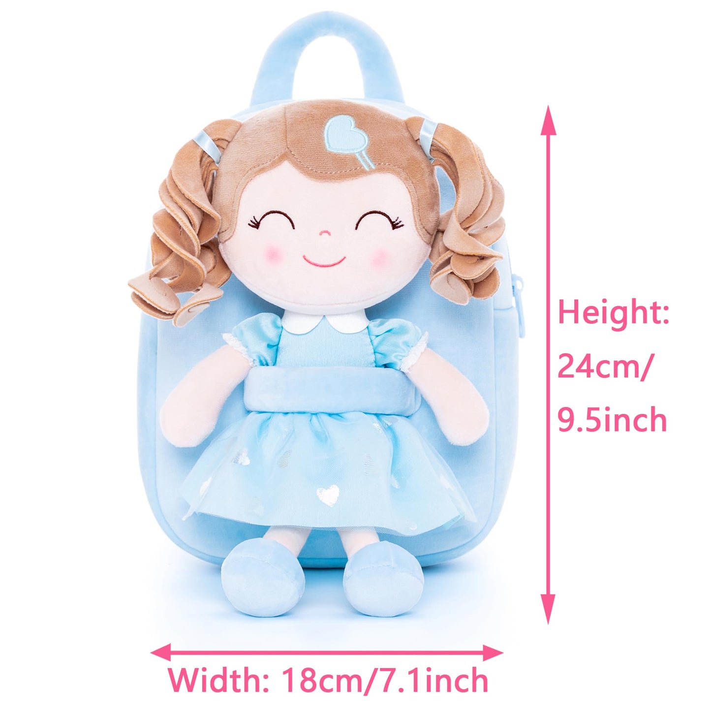 Gloveleya Toddler Plush Backpack Diaper Bag with Doll - 9 Inch, Blue, Model D1385-3