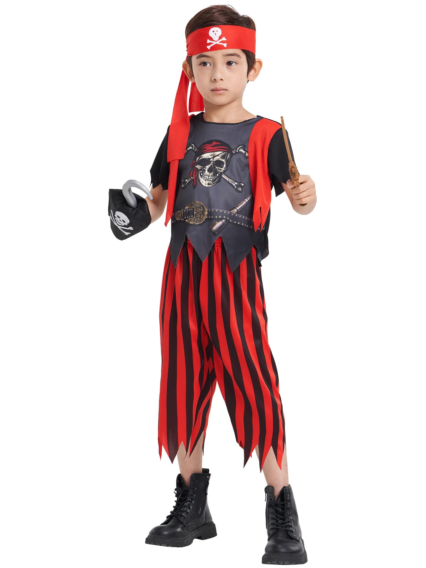 IKALI Kids Pirate Costume With Accessories  Halloween Birthday Party Gift Pirate Dress up Outfit for Toddlers Boys