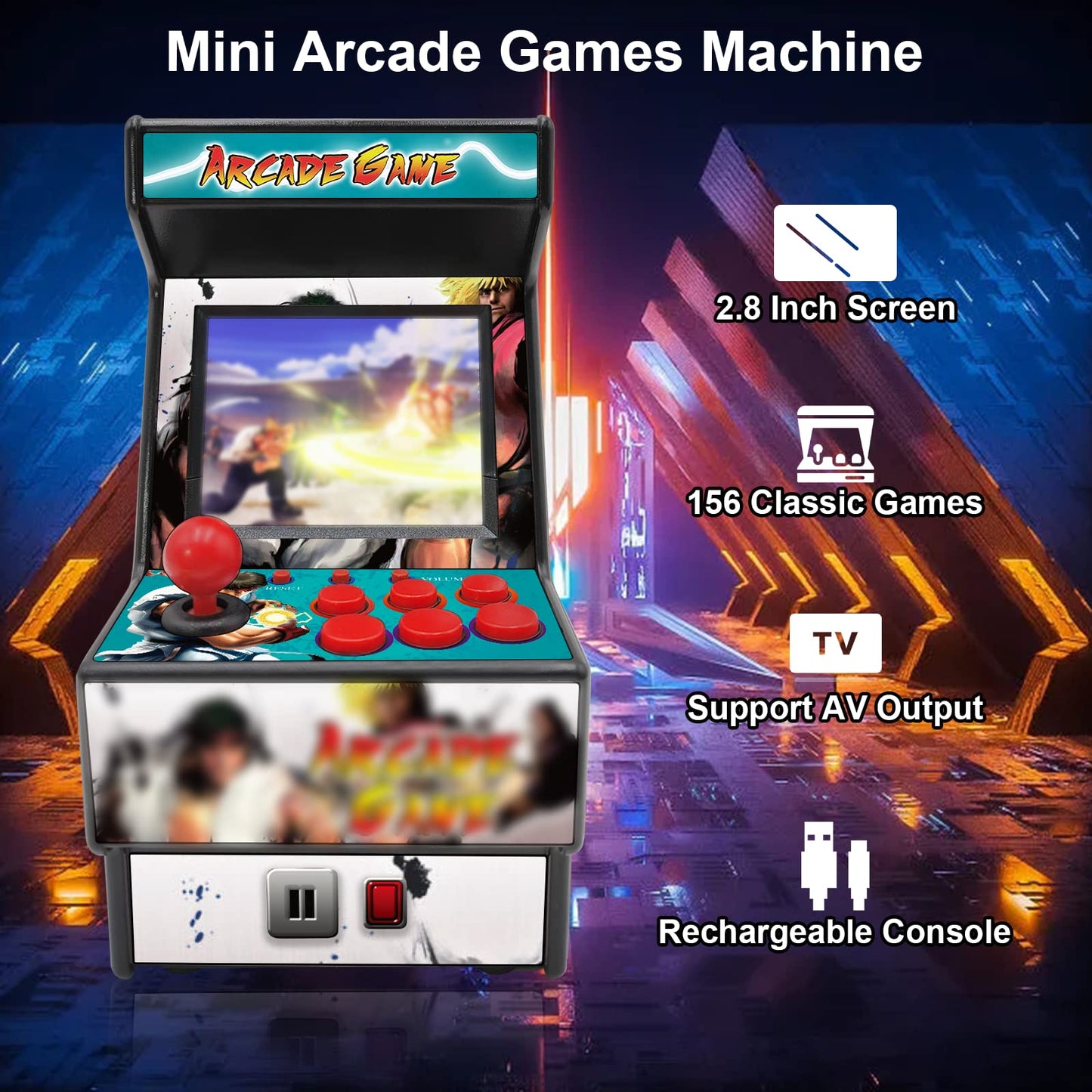 Mini Arcade Games Machine - 156 Retro Games Console Playable - 2.8 Inch Screen Handheld Gaming Device Support Av Output - Electr
