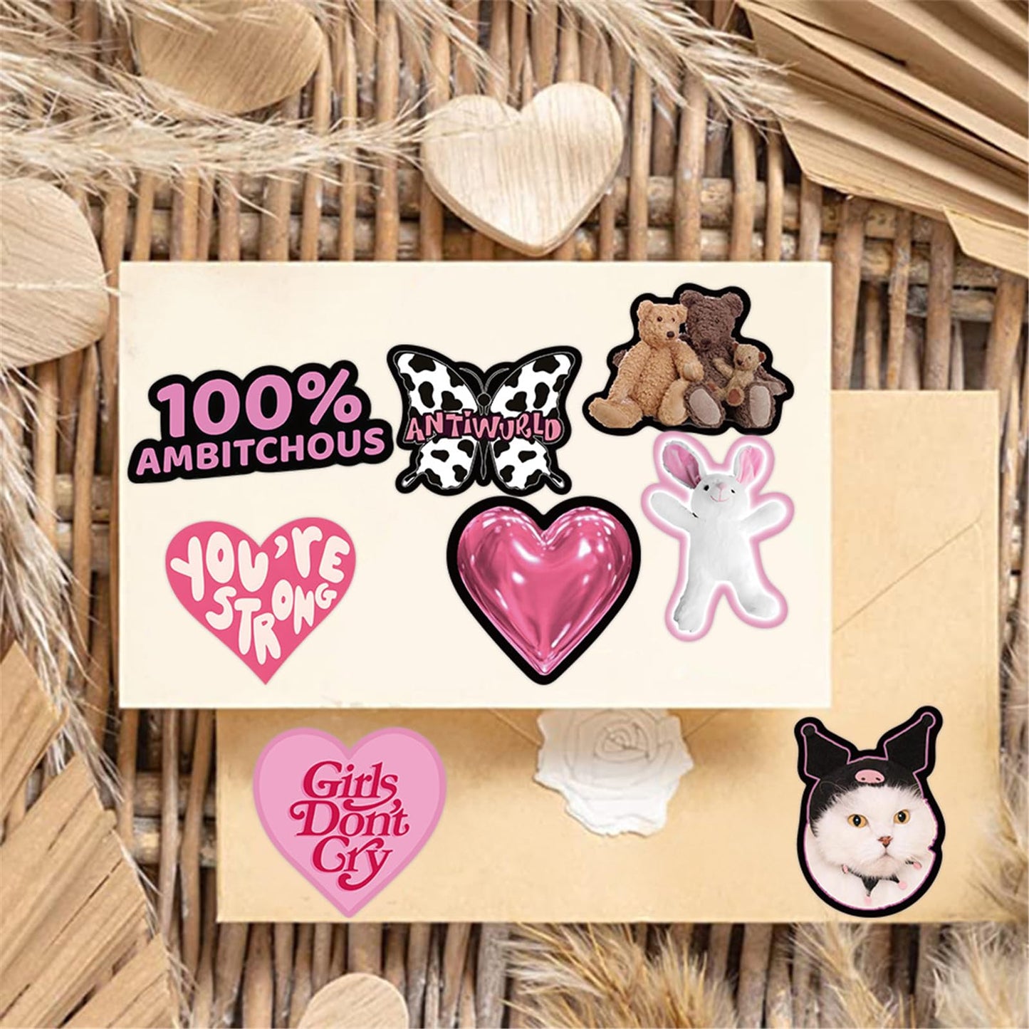 Cool But Cute Y2K Stickers (55 Pieces) - Kawaii, Black & Pink Themed, Waterproof | Stickers For Kids, Girls, Teens, Laptop, Wate