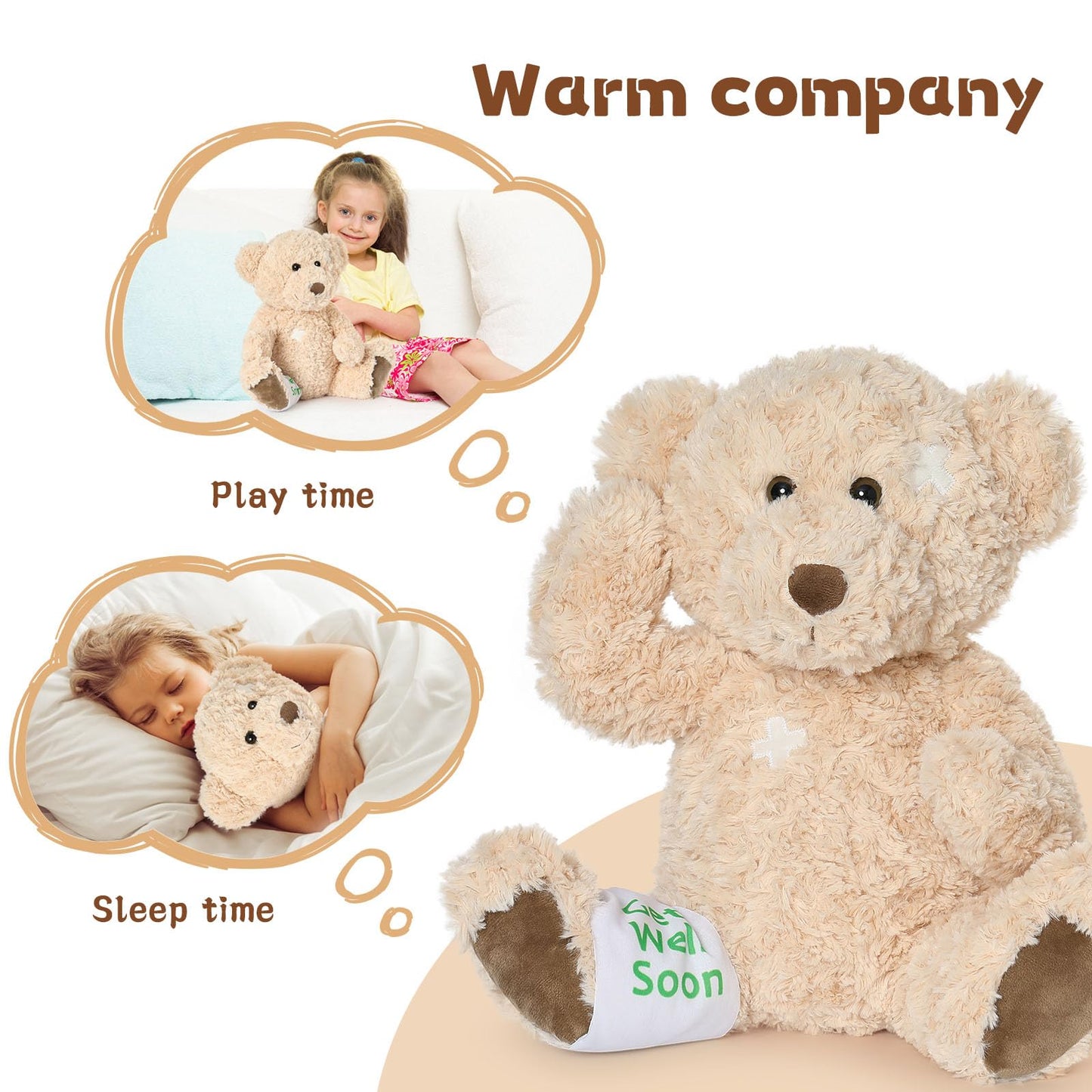 Muiteiur Get Well Soon Teddy Bear Stuffed Animal Get Well Soon Gifts For Kids Adult After Surgery Broken Leg Teddy Bear Feel Better Bear,Brown