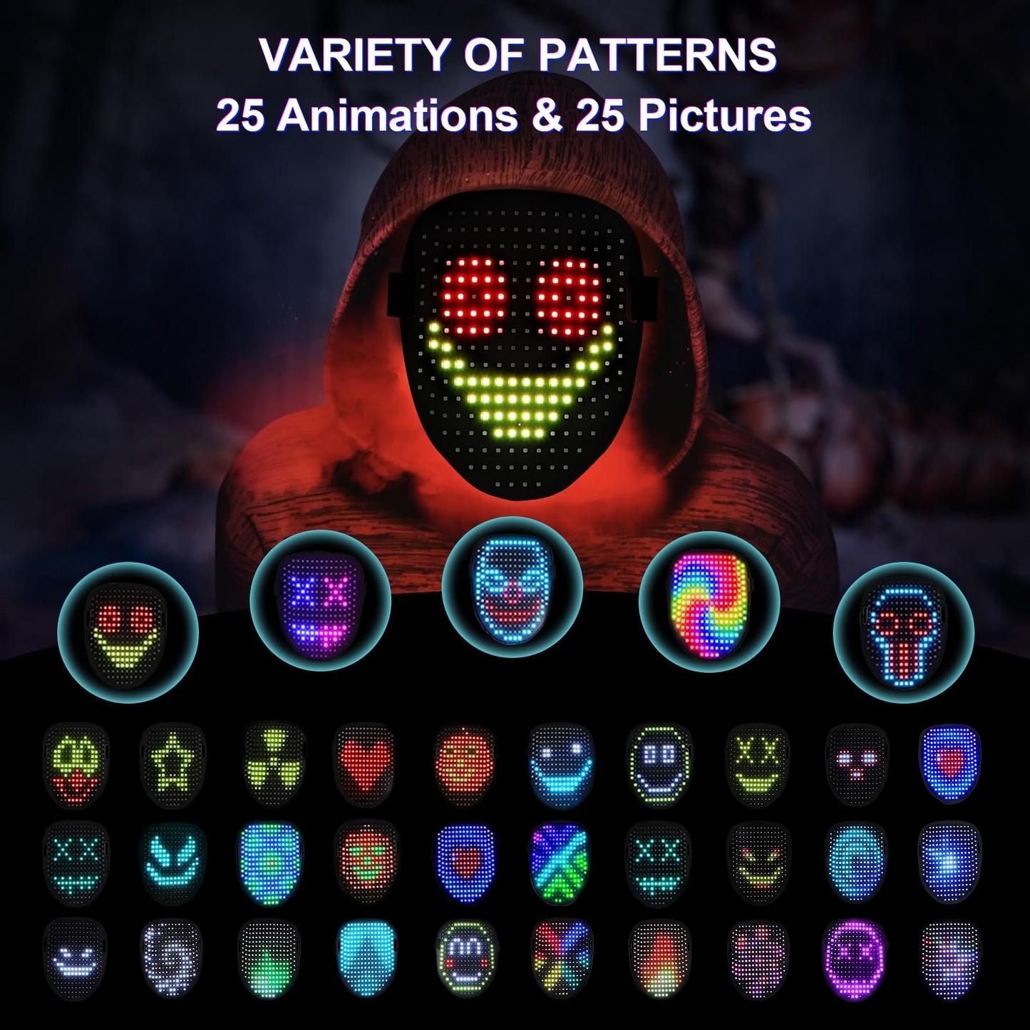 QAQ LED Mask Light Up Mask with Gesture Sensing, Cool Stuff Toys Gifts for Boys Girls, Cool Toys Gifts for Halloween Costumes Ch