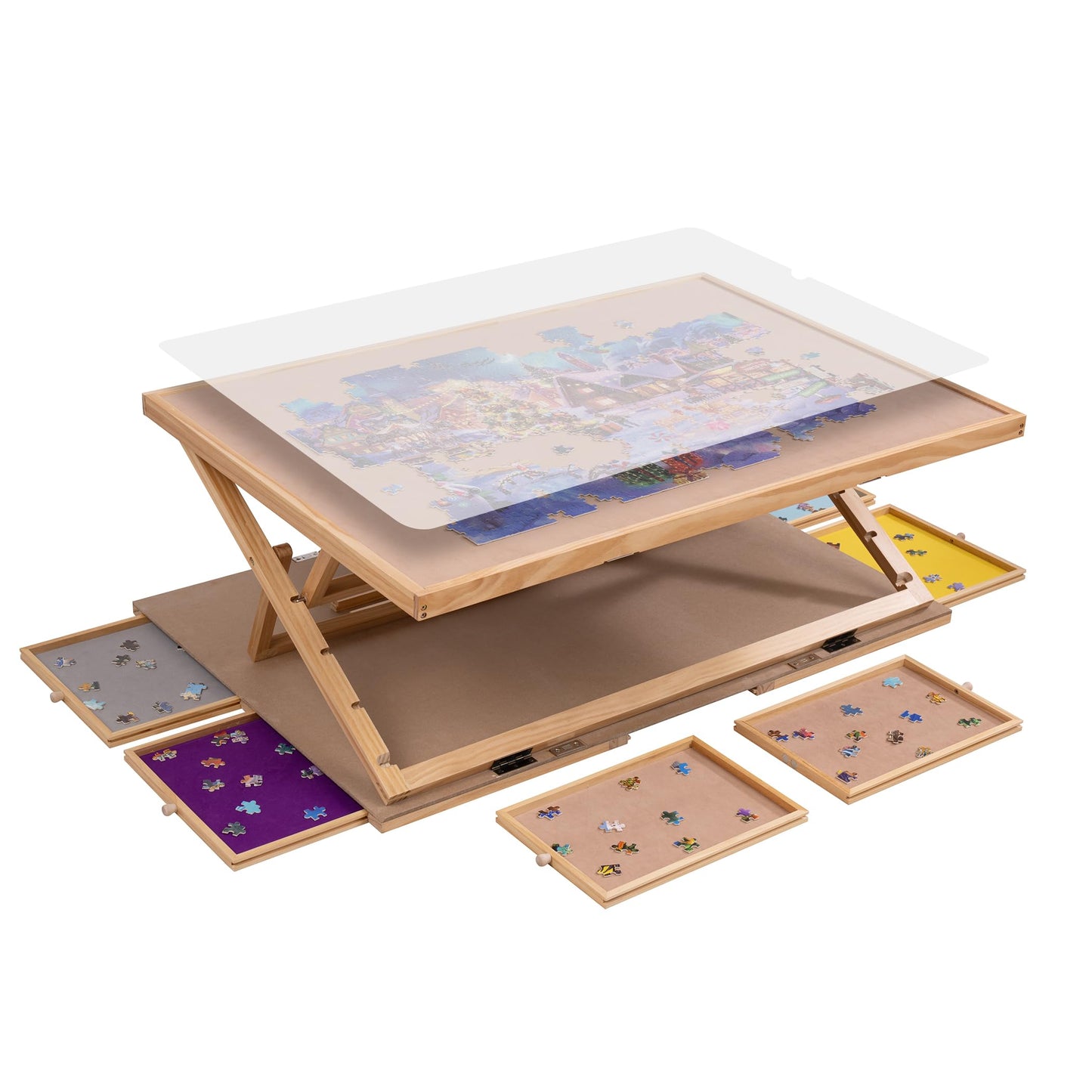 Lavievert Angle & Height Adjustable Puzzle Board With 2 Stands/Easels For Adults, Jigsaw Puzzle Plateau With 6 Drawers & Cover, Portable Tilting Table With Non-Slip Tabletop For Up To 1500 Pieces
