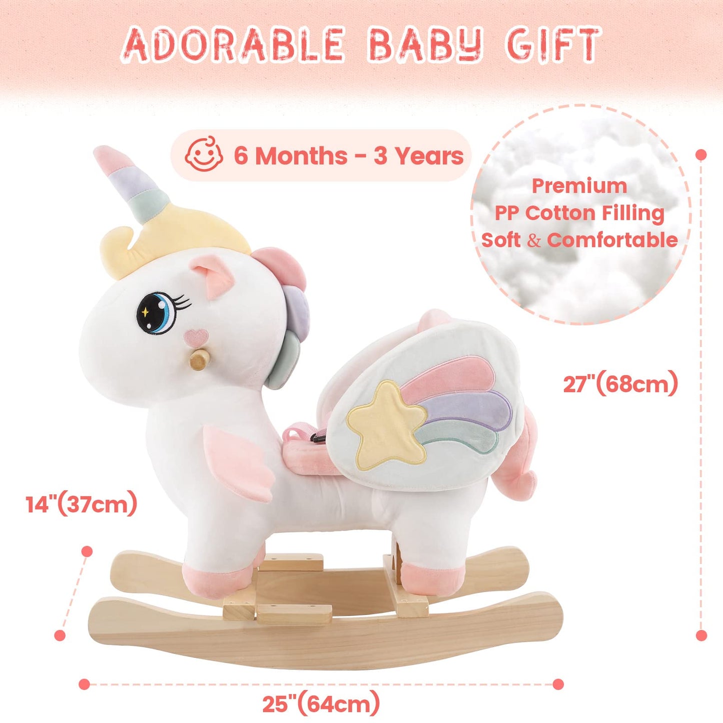 Funlio Unicorn Baby Rocking Horse, Rainbow Fairy Unicorn Rocking Horse For Toddlers 6 Months To 3 Years, Stuffed Ride-On Animal Rocker, Easy To Assemble, Cpc & Ce Certified