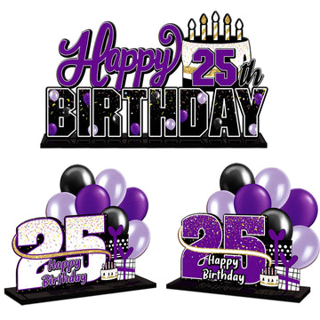 Lingteer Happy 25Th Birthday Purple Acrylic Table Topper Centerpieces Set - Cheers To 25 Years Old Birthday 25Th Bday Party Gift Decorations.