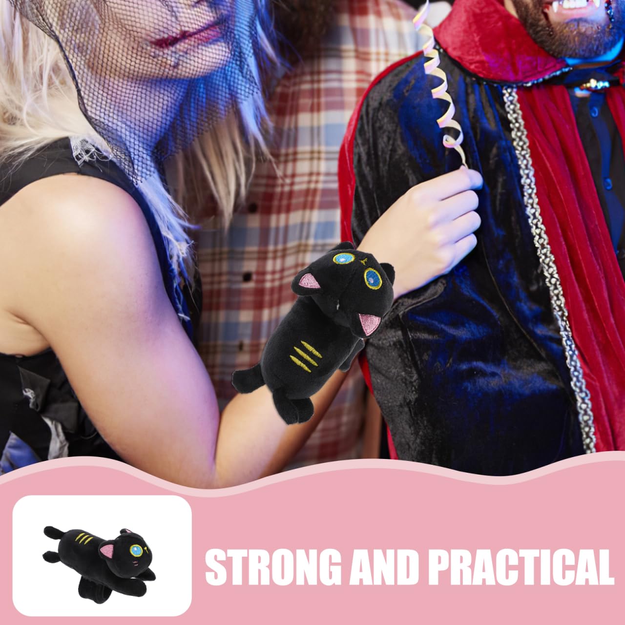 Abaodam Animal Slap Bracelet Cat Slap Bracelet Plush Stuffed Animal Hugger Snap Wrist Band For Kids Birthday Party Black