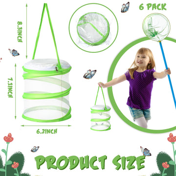 Sherr 6 Pcs Mini Butterfly Habitat Cage Clear Mesh Butterfly Net Cage Container Foldable Terrarium, 6.3x7.1inch