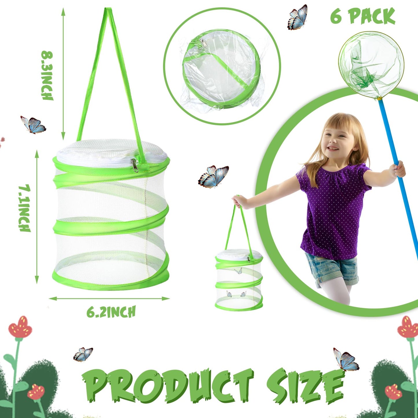 Sherr 6 Pcs Mini Butterfly Habitat Cage Clear Mesh Butterfly Net Cage Container Foldable Terrarium, 6.3x7.1inch