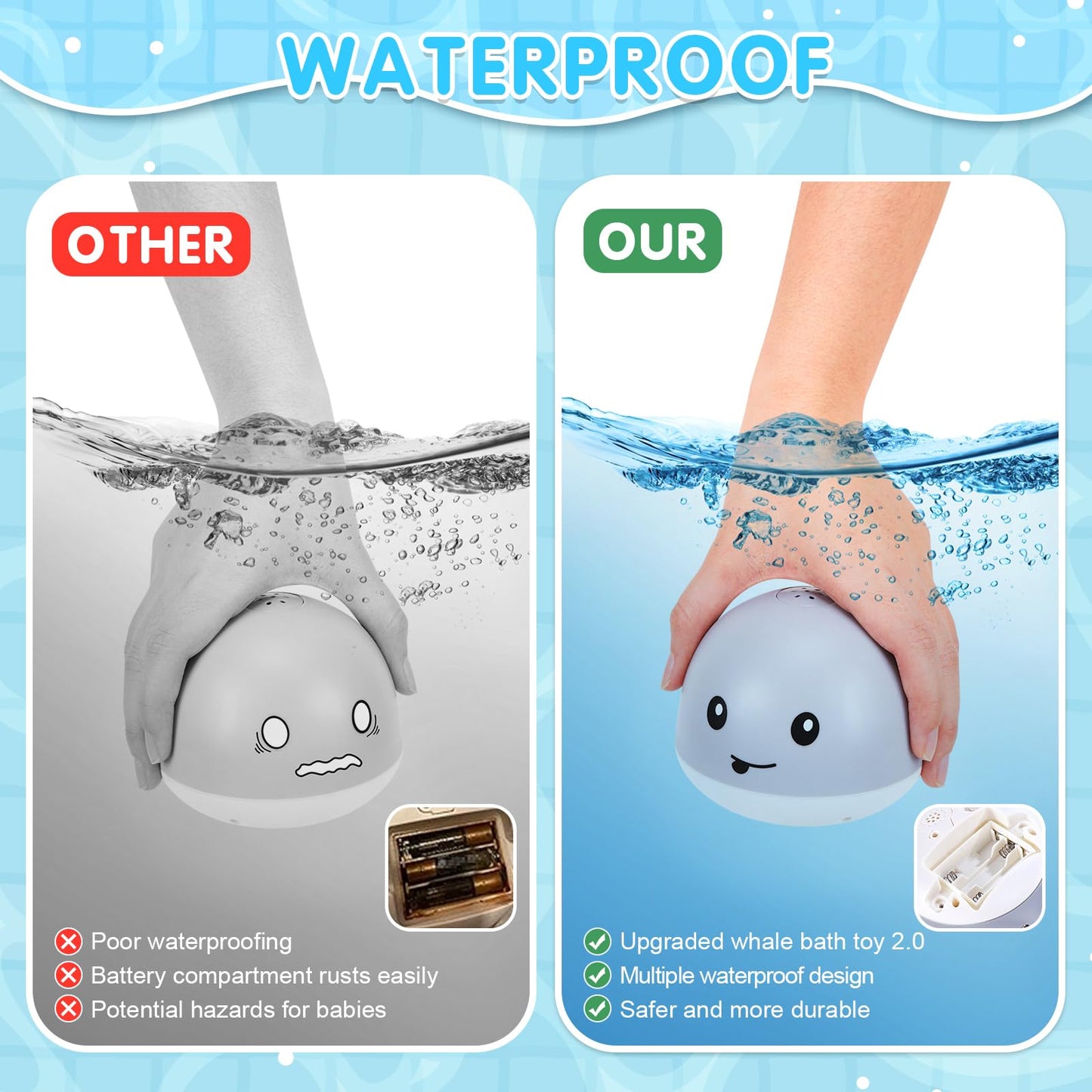 Whale Bath Toys Sprinkler, Light Up Bath Toys For Toddlers 1-3 2-4 Babies 6-12 12-18 Months, Easter Basket Stuffers Boys Girls First Birthday Gifts, Bath Whale Sprinkler Gray