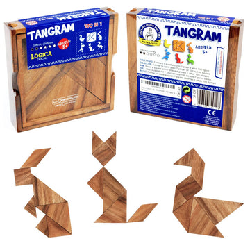 Logica Puzzles Art. Tangram - Wooden Puzzle - Brain Teaser In Fine Wood - 100 Puzzles In 1 - Educational Puzzle - Mind Puzzle -