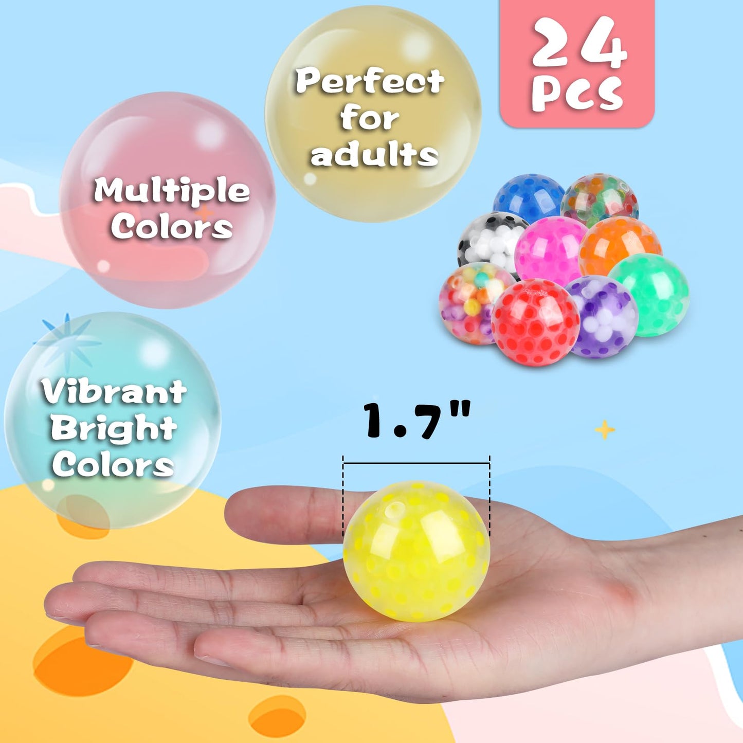 24Pack Stress Balls, Squishy Toys, Squishy Squeeze Balls Bulk Fidget Toys For Adults Squishy Balls, Stress Relief Toys, Party Fa
