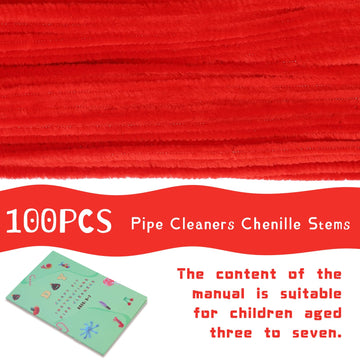 Giwrmu 100 Pieces Pipe Cleaners Chenille Stem, Red Pipe Cleaners Craft, Fuzzy Sticks Craft Supplies, Colored Pipe Cleaner for Cr