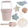 BLUE GINKGO Modern Baby Toys  Travel Friendly Beach Set  Silicone Bucket, Shovel, 4 Sand Molds, Bag  Sand Toys for Toddlers, Kid