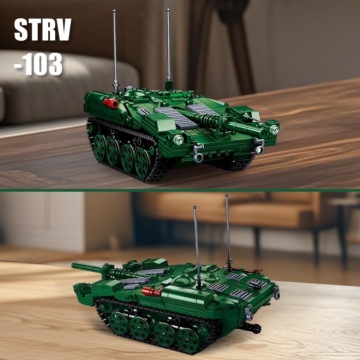 DAHONPA Stridsvagn 103 Tank Building Block Set, 692 PCS, Green, Plastic, Includes 2 Soldier Figures, Medium Military Model