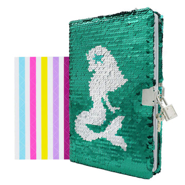 VIPbuy Magic Reversible Sequin Notebook Diary Lined Travel Journal with Lock and Key for Kids Girls, Size A5 (8.5    x 5.5   ), 