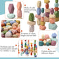 Jenaai 60 Pcs Stacking Rocks Montessori Toys For 1+ Year Old Colorful Wooden Balance Stones Baby Easter Basket Stuffers Blocks S
