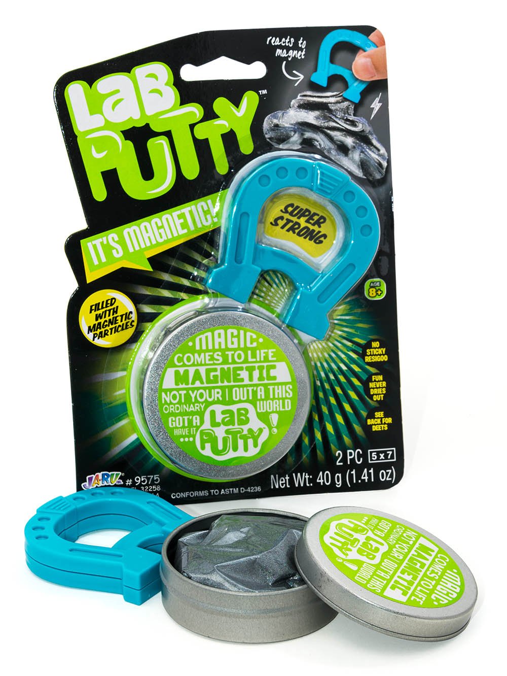 Ja-Ru Lab Putty Magnetic Slime With Magnet & Tin Container (1 Unit) Squishy Fidget Toy Magnetic Putty For Kids. Non Sticky Slime. Anger Management Toys. Sensory Party Favors. 9575-1B