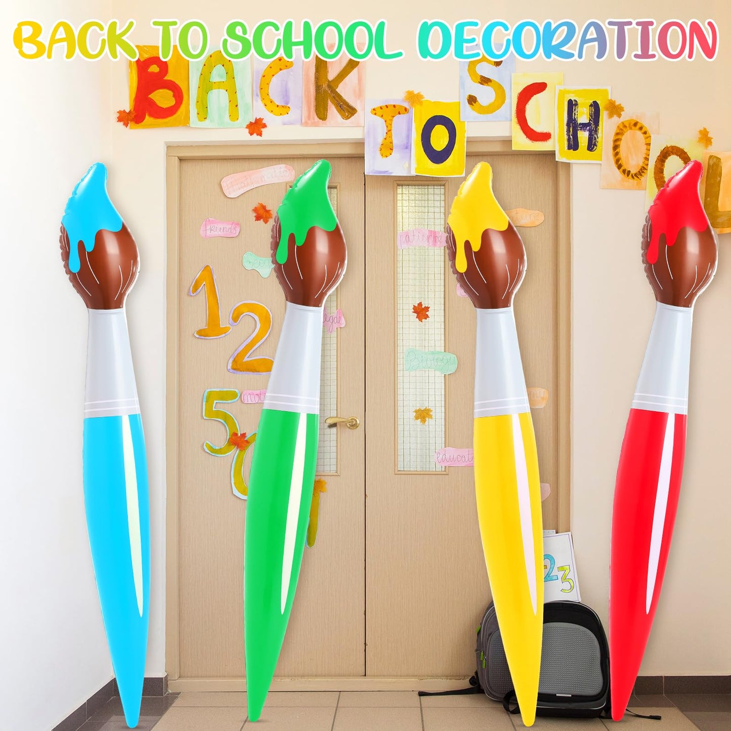 Vercanmonth 8 Pcs 43.3 Inch Giant Inflatable Paint Brushes Large Blow Up Colored Paintbrushes Set Art Paint Brushes For Kids Sum