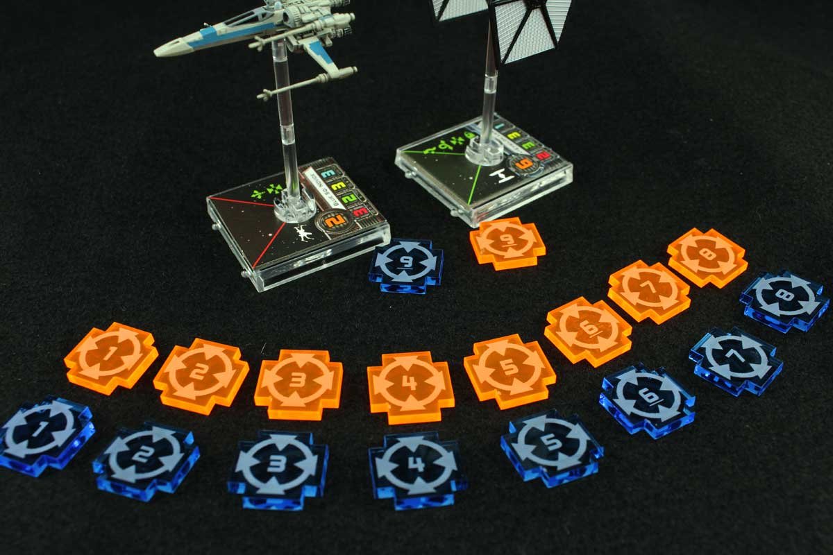 Litko Space Fighter Target Lock Token Set | Ship Number | Compatible With Star Wars: X-Wing (Single-Sided #1-9, Fluorescent Blue & Fluorescent Orange)