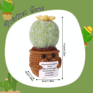 Positive Cactus Crochet, 4.3 Inch Handmade Knitted Cactus Toy Funny Potato Mexican Cactus Cute Emotional Support Life Plant Doll Gifts With Encouragement Card For Adults Kids Decoration