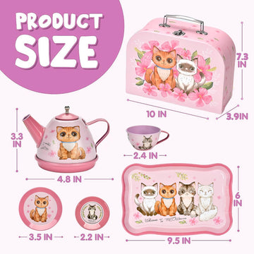 Lajeje Cat Tea Party Set for Little Girls - 19pcs Pretend Play Toy, Birthday Gift for Toddlers Ages 3 4 5 6 Year Old, Includes K