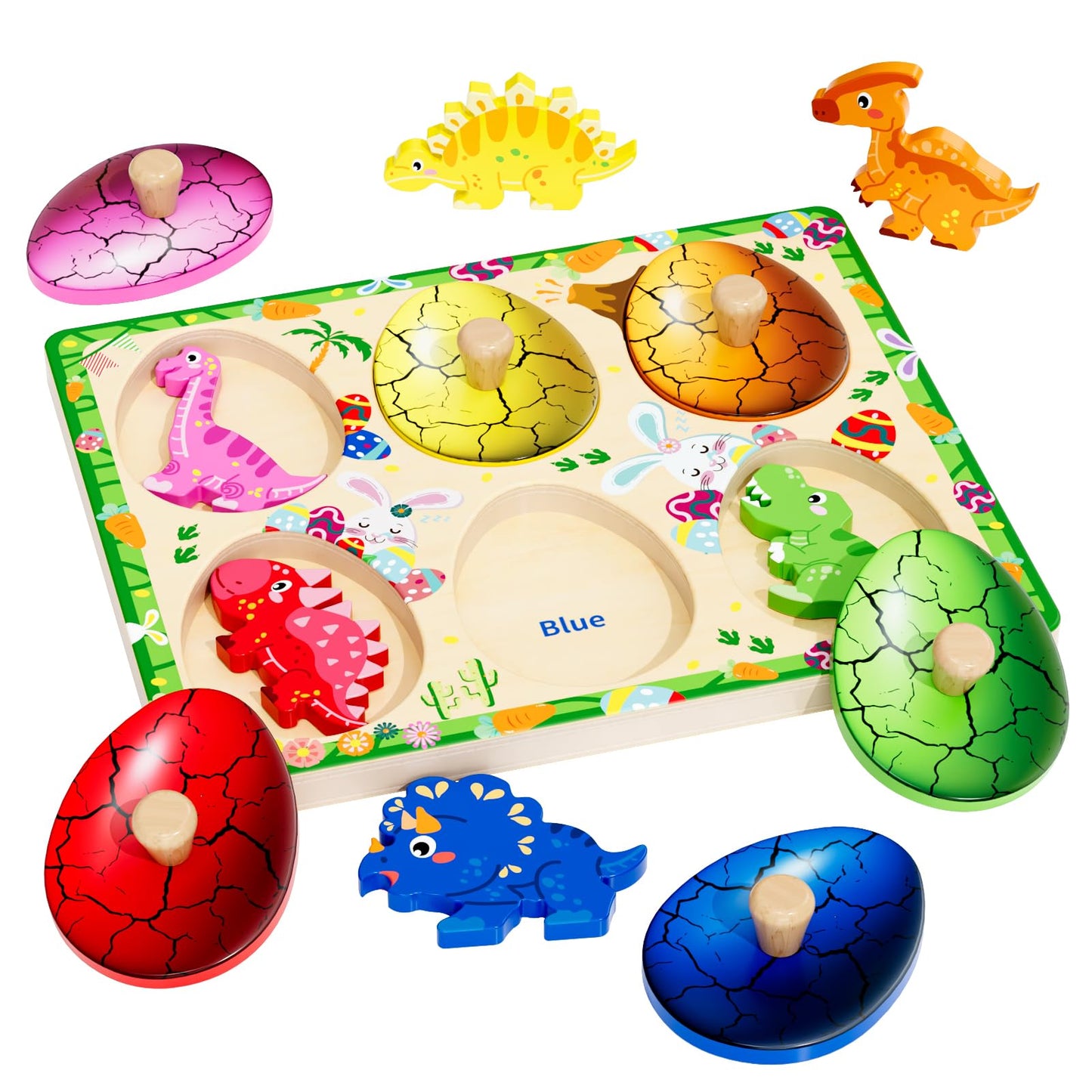 Qodoflr Wooden Puzzles For Toddlers 18+ Months, Dinosaur Egg Shape Puzzle For Boy Girl, Montessori Shapes Sorter Board Puzzle Fo