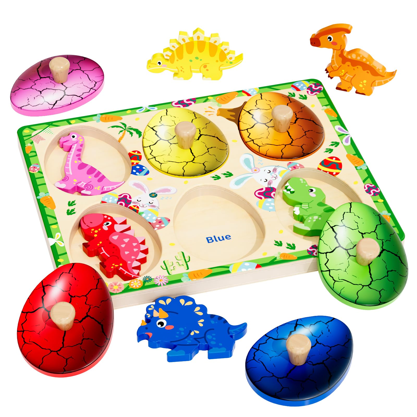 Qodoflr Wooden Puzzles For Toddlers 18+ Months, Dinosaur Egg Shape Puzzle For Boy Girl, Montessori Shapes Sorter Board Puzzle Fo