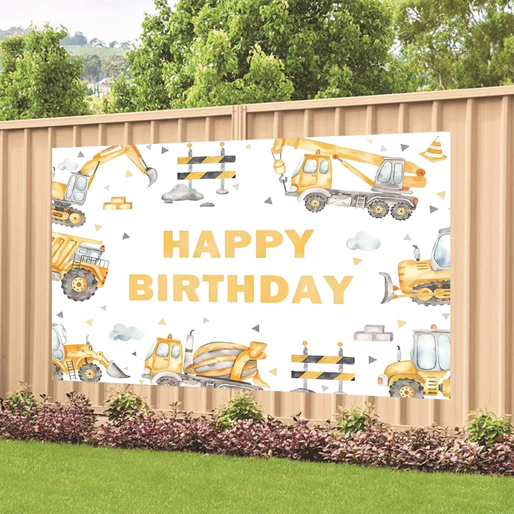 Construction Happy Birthday Backdrop Decorations Construction Happy Birthday Banner Engineering Vehicle Birthday Photo Backgroun