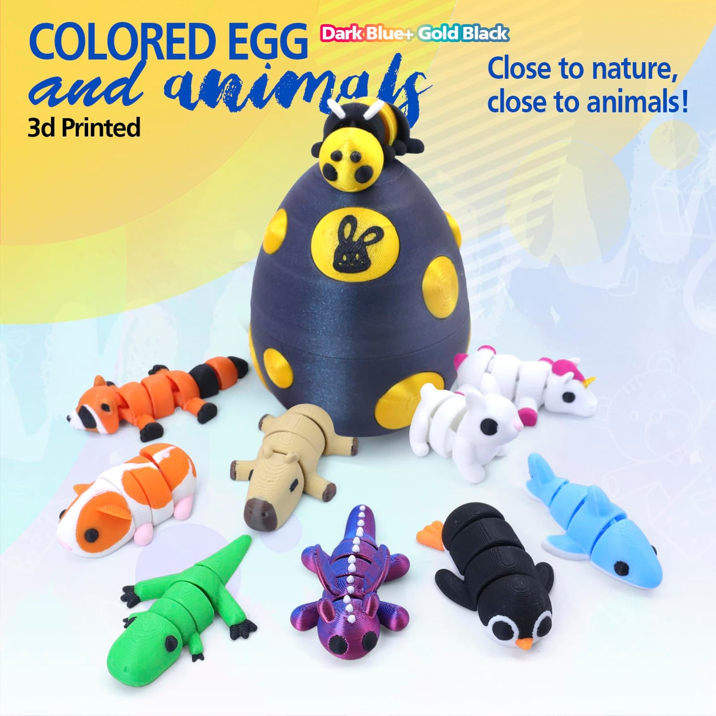 HyBaiS Mystery Mini 3D Printed Articulated Animal Figurines Set with Egg Little Cute Animals Pocket Pet 3D Animals Toys 3D Printed Miniature Figurines Gifts Excutive Desk Toy(Capybara&Unicorn&Rabbit)