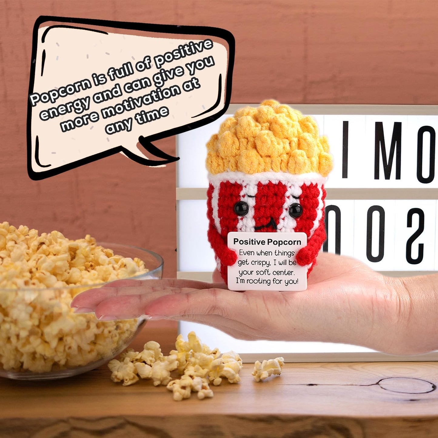 TOYMIS Popcorn Crochet Doll - Positive Knitted Food Doll for Party Decoration and Inspirational Gift