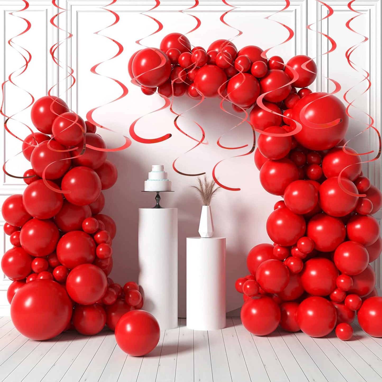 Fumwase Party Swirl Decorations Red Shinny Foil Hanging Swirl Decorations Plastic Streamer for Ceiling Plastic Streamer for Part