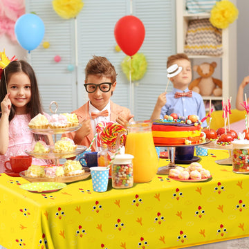 Lenyunge Chicken Birthday Tablecloth Decoration,3Pcs Yellow Chicken Farm Birthday Table Covers Supplies For Chick Theme Birthday