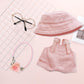 4 Pcs Handmade Clothes and Accessories for 17 cm Dolls Including Overall with Adjustable Straps Hat Glasses Bag  enhanced Stylish Doll Clothes Replacement Present for Girls (NO Doll) Pink