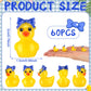 Weysat Mini Cheer Resin Ducks - 60 Pcs Blue Bow Figurine, 0.79" Decorative Centerpieces for Cheerleader Gifts, Yellow/Blue