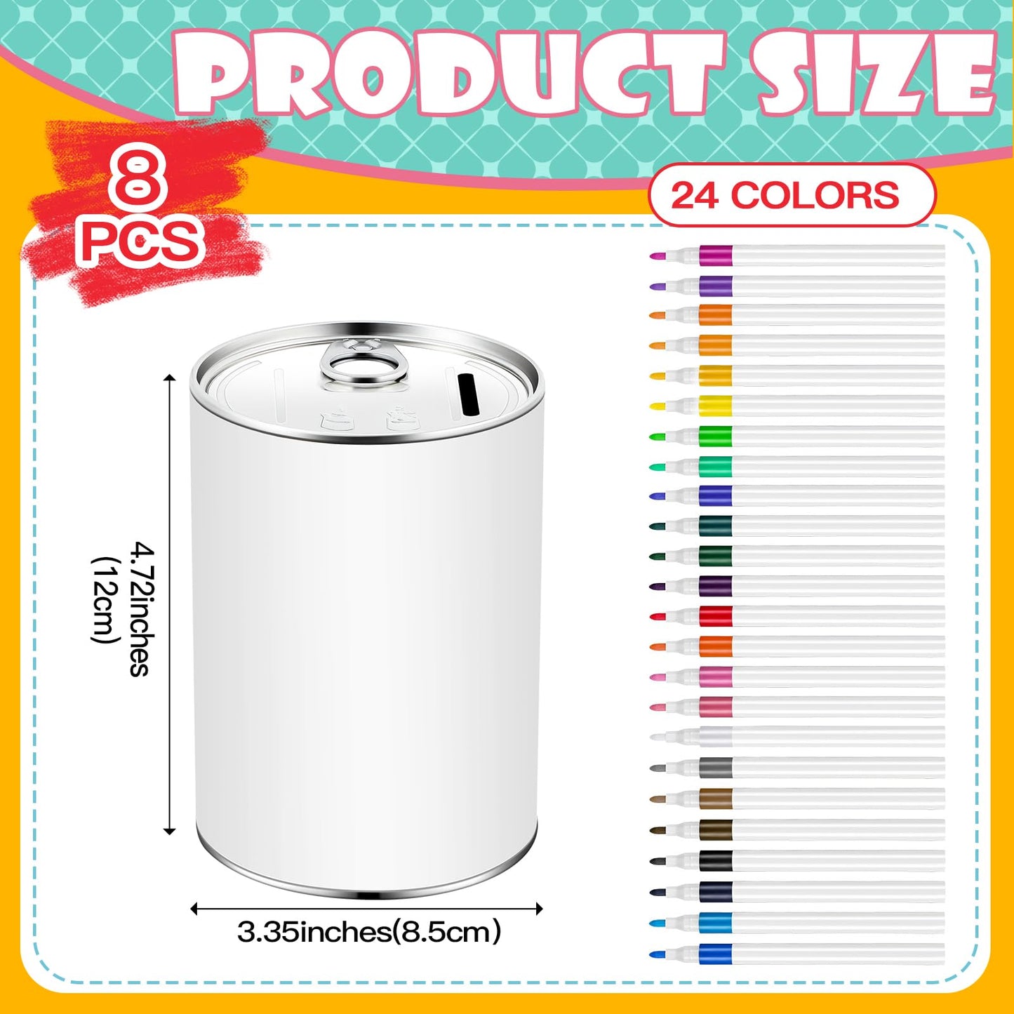 Tandefio 8 Pcs Diy Coin Piggy Bank Metal Piggy Bank Money Piggy Bank Blank Saving Box With 24 Acrylic Paint Markers Piggy Bank C