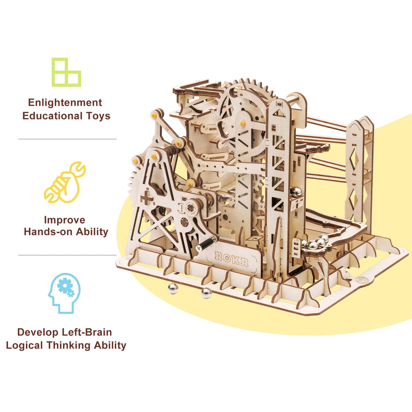 Rokr Marble Run 3D Wooden Puzzles Model Building Kits For Adults - Educational Project Brain Teaser, Diy Crafts For Adults & Kids (Fortress)