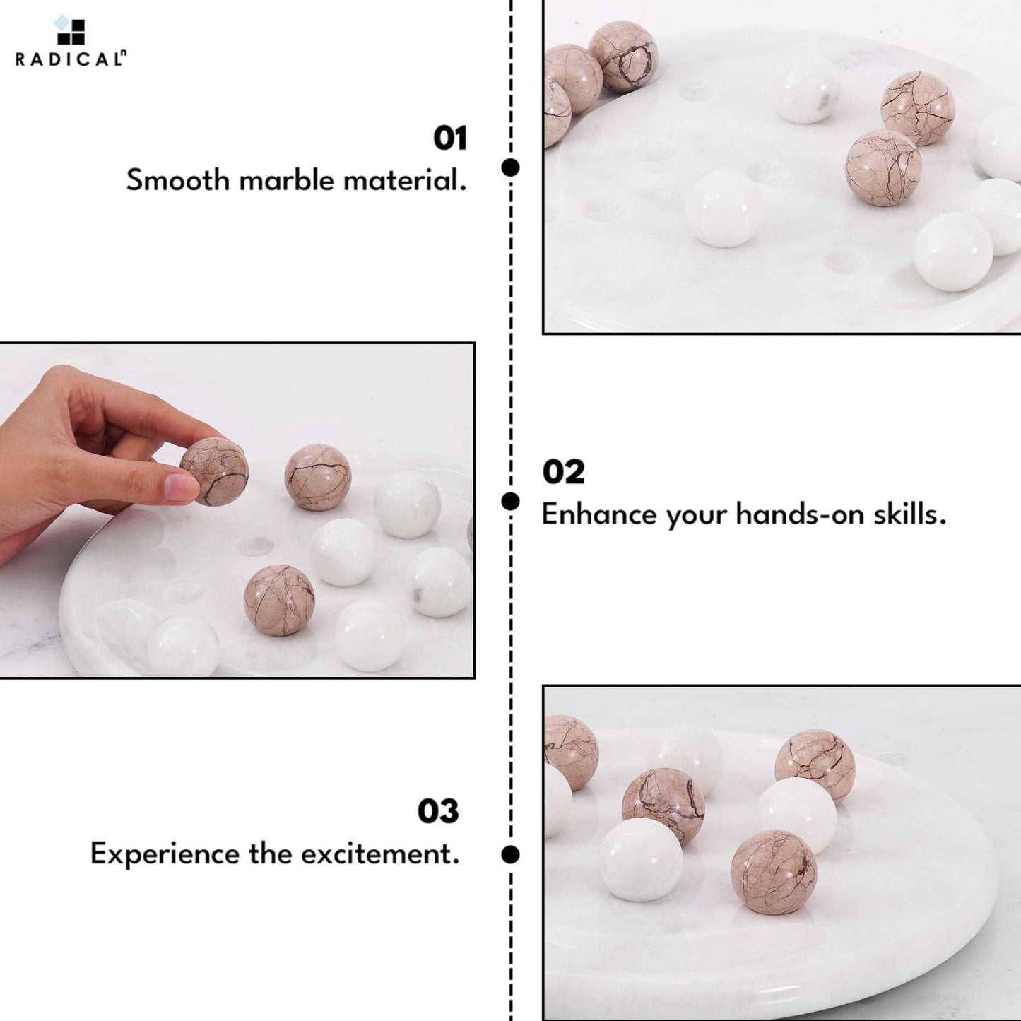 Radicaln Marble Tic Tac Toe 10 Inches White and Marinara Handmade Board Game for mature-themed and Family - Ideal Outdoor & Travel Game  Fun Gift for mature-themeds  Best for Coffee Table Centerpiece